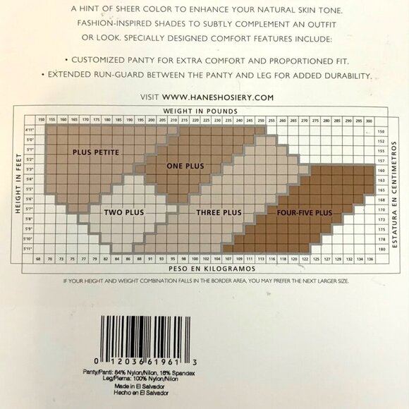 Hanes Plus Ultra Sheer Pantyhose Size 3 Plus Pearl Control Top Reinforced Toe - Picture 3 of 3